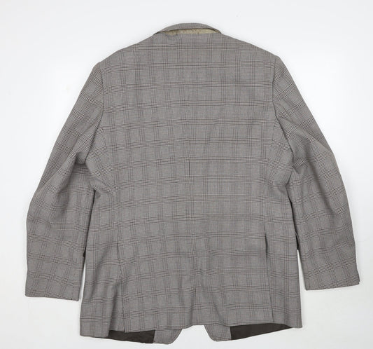 C&A Mens Brown Plaid Polyester Jacket Suit Jacket Size 46 Regular
