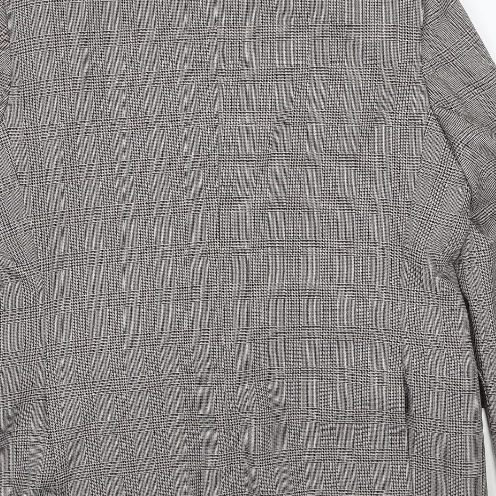Brand and care label for C&A men’s brown plaid polyester jacket suit jacket, size 46, regular