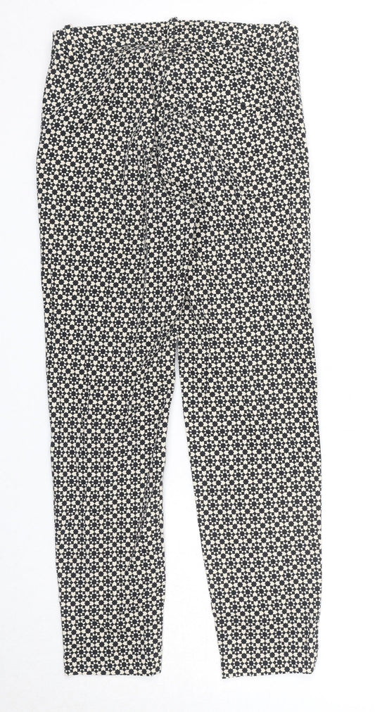 H&M Womens Black Geometric Polyester Chino Trousers Size 4 Regular Zip