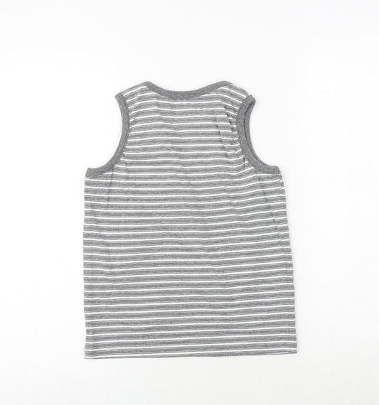 NEXT Boys Grey Striped Cotton Basic Tank Size 8 Years Round Neck Pullover
