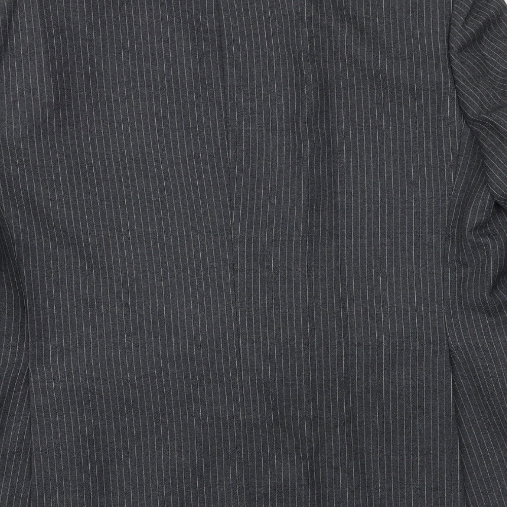 Brand and care label for Canada men’s grey striped wool jacket suit jacket, size 44, regular
