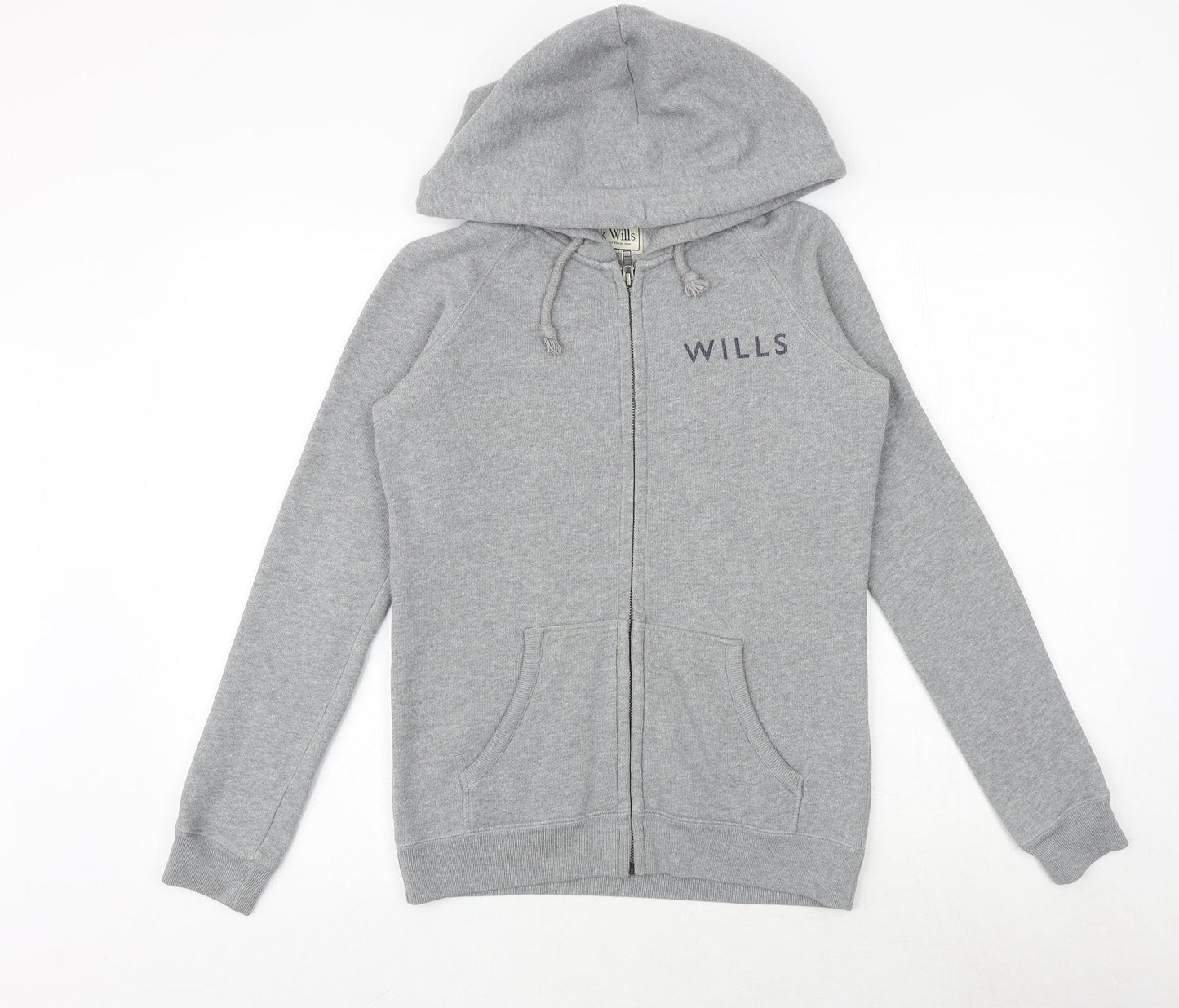 Jack Wills Womens Grey Cotton Full Zip Hoodie Size 6 Zip