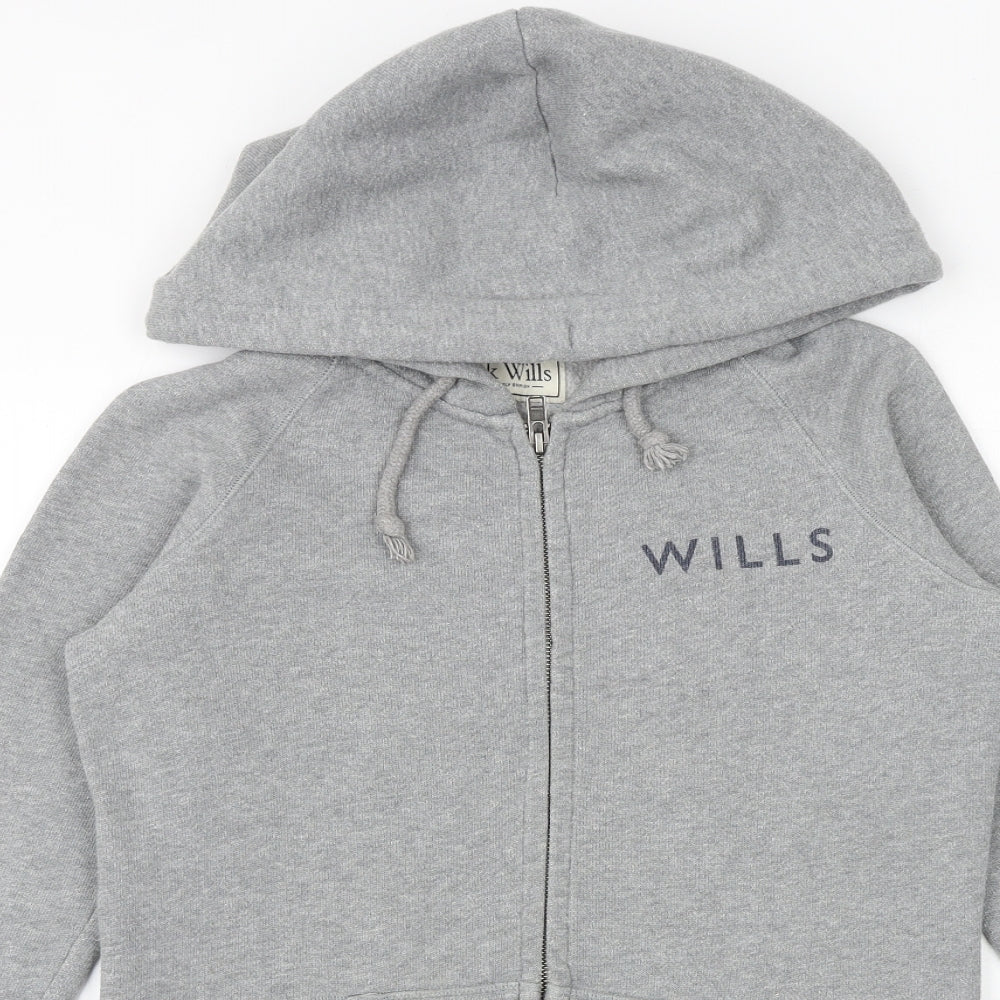 Jack Wills Womens Grey Cotton Full Zip Hoodie Size 6 Zip