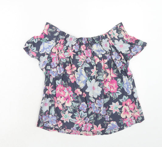Gap Womens Multicoloured Floral Cotton Basic Blouse Size S Off the Shoulder