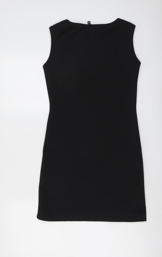 Izabel Womens Black Geometric Polyester A-Line Size 10 V-Neck Pullover