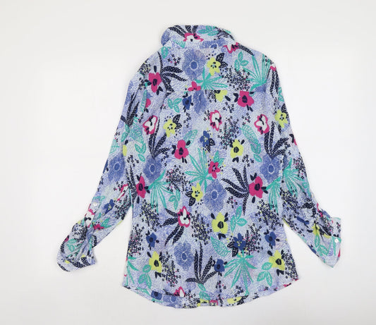 EWM Womens Blue Geometric Polyester Basic Button-Up Size 12 Collared