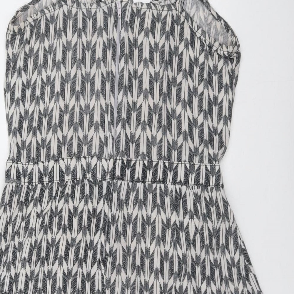 H&M Womens Grey Geometric Viscose Tank Dress Size 8 Sweetheart Zip