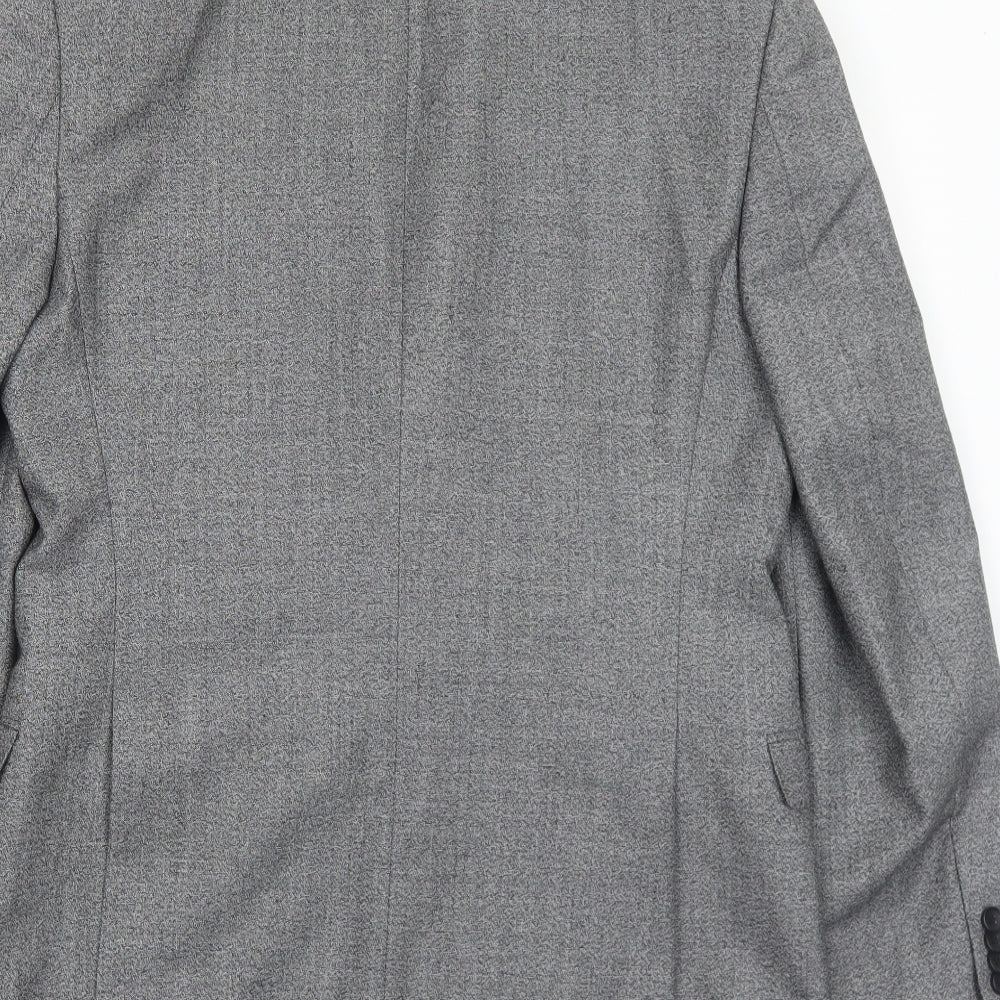 Brand and care label for French Connection men’s grey wool jacket suit jacket, size 40, regular