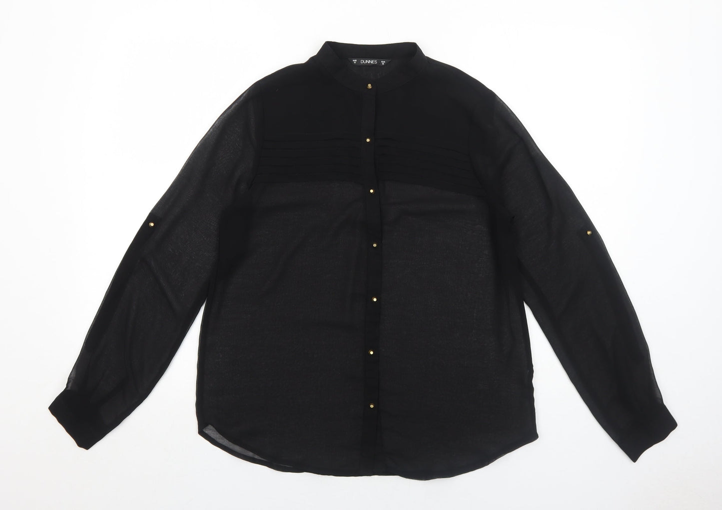 Dunnes Stores Womens Black Polyester Basic Button-Up Size 10 V-Neck