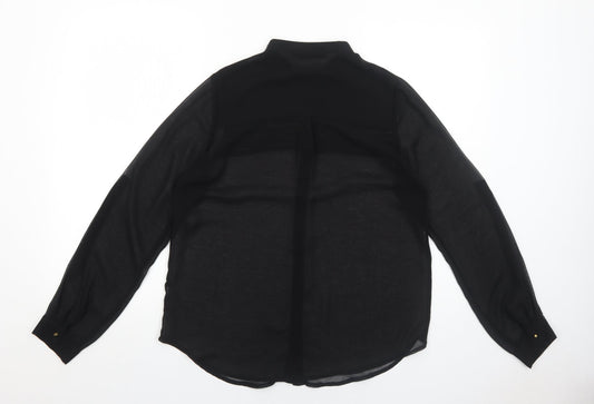 Dunnes Stores Womens Black Polyester Basic Button-Up Size 10 V-Neck