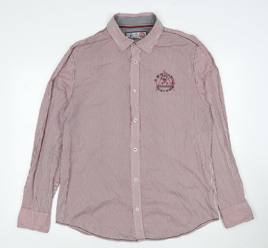 Lee Cooper Womens Red Striped Cotton Basic Button-Up Size L Collared