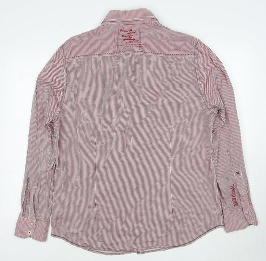 Lee Cooper Womens Red Striped Cotton Basic Button-Up Size L Collared