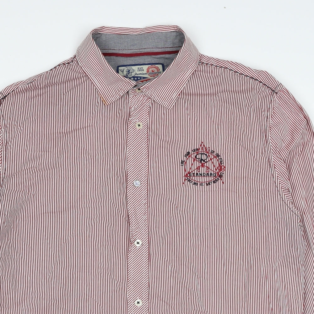 Lee Cooper Womens Red Striped Cotton Basic Button-Up Size L Collared