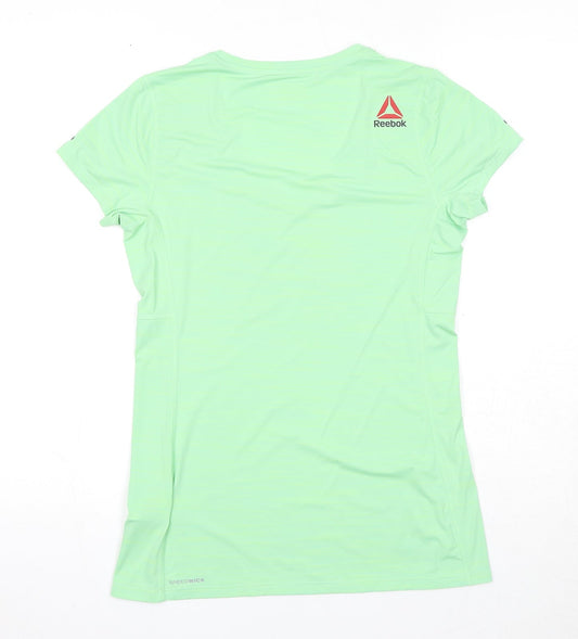 Reebok Womens Green Polyamide Pullover T-Shirt Size S V-Neck Pullover