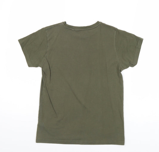 NEXT Boys Green Cotton Pullover T-Shirt Size 11 Years Round Neck Pullover - Pizza Slogan