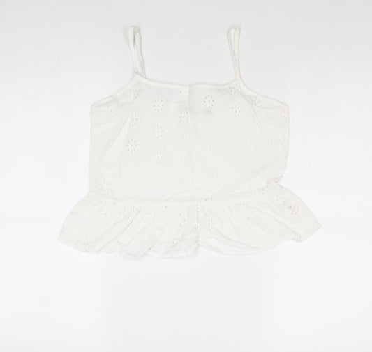 Jack Wills Womens White Cotton Cropped Tank Size 6 Square Neck - Broderie Anglaise
