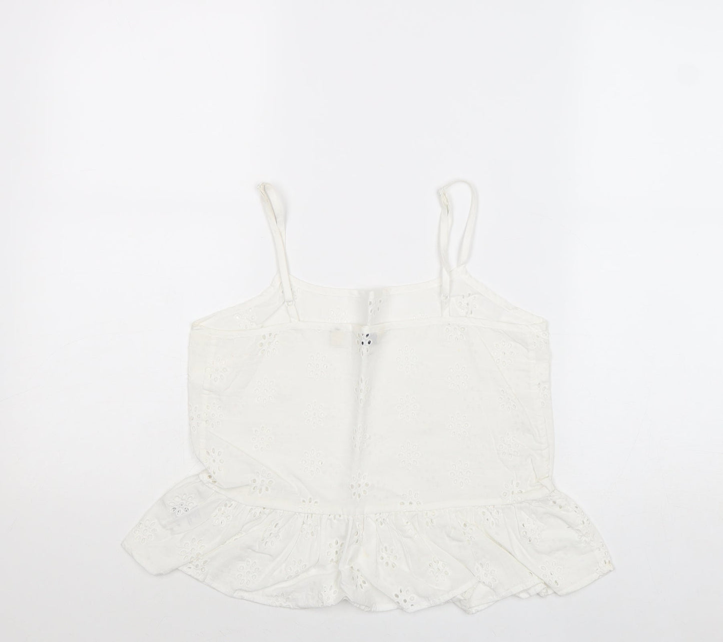 Jack Wills Womens White Cotton Cropped Tank Size 6 Square Neck - Broderie Anglaise