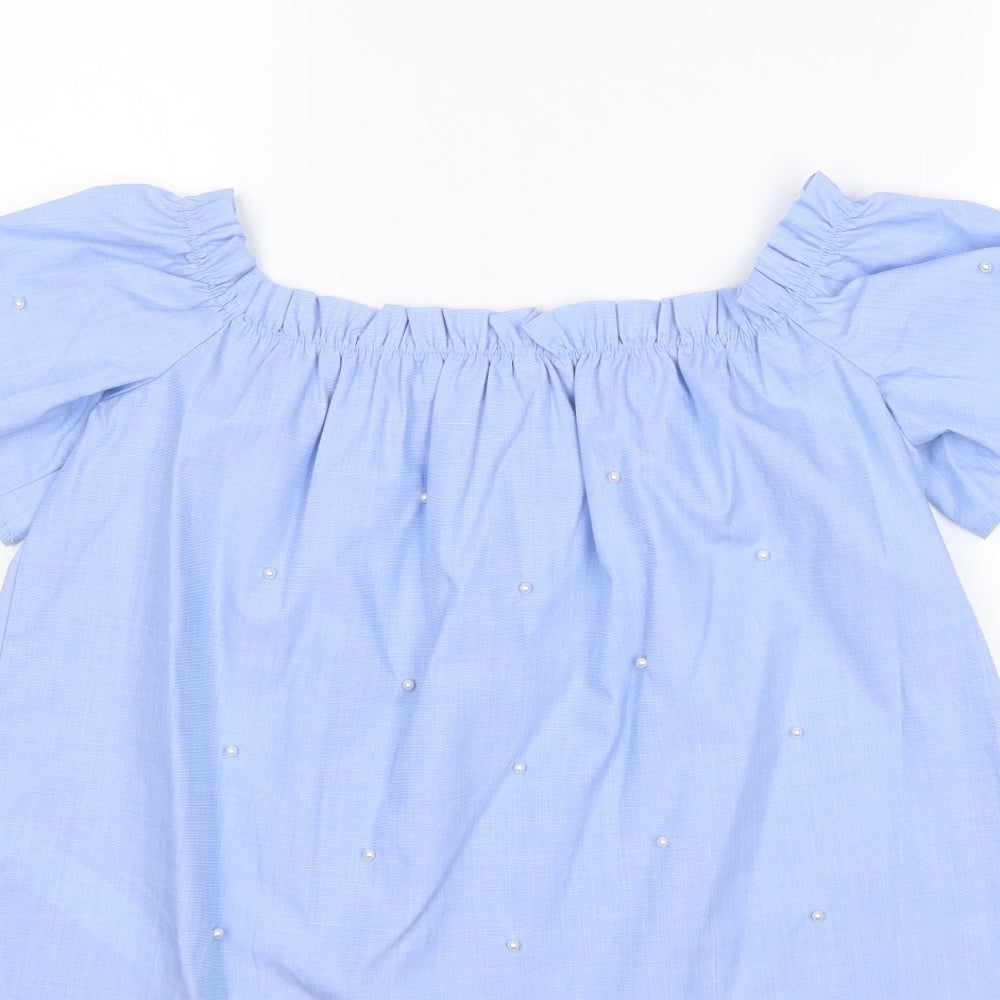 Stradivarius Womens Blue Polyester Basic Blouse Size S Round Neck