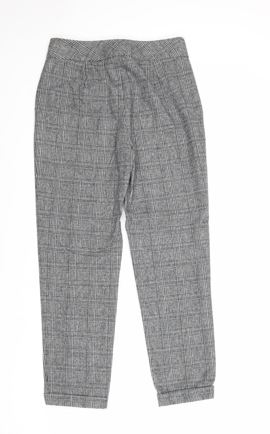 Marks and Spencer Womens Grey Plaid Polyester Carrot Trousers Size 8 Regular Zip
