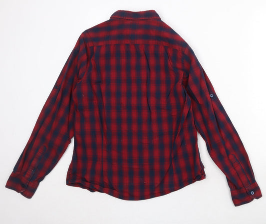 Premier Boys Red Plaid 100% Cotton Pullover Button-Up Size M Collared Button