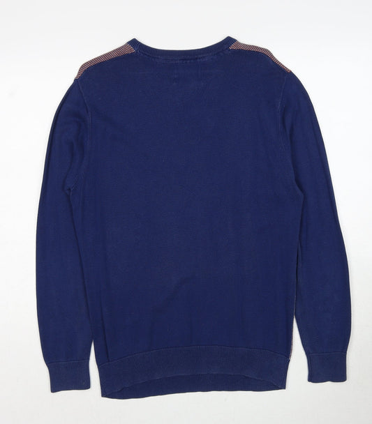 Burton Mens Blue Round Neck Geometric Cotton Pullover Jumper Size M Long Sleeve