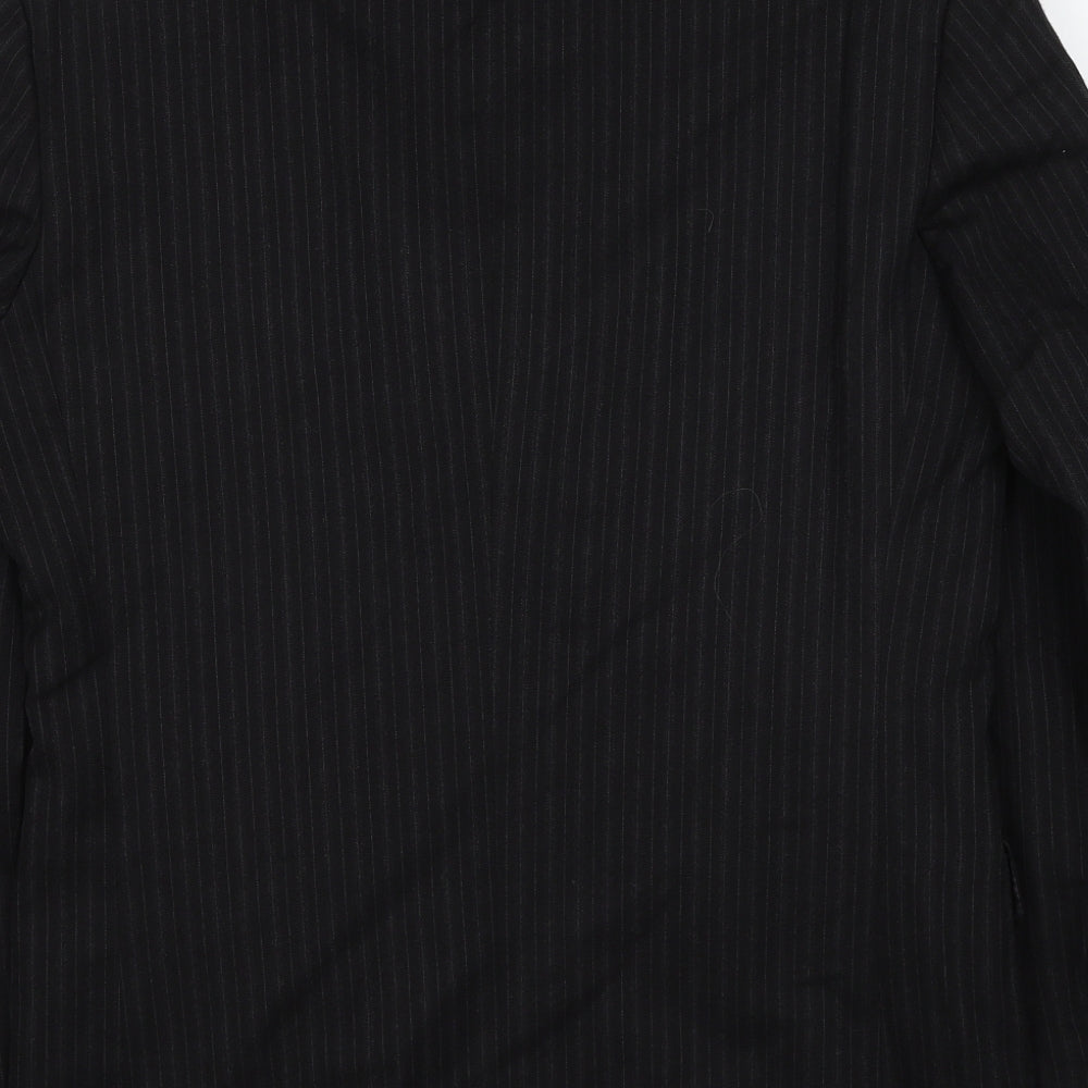 Brand and care label for Principles men’s black striped wool jacket suit jacket, size 38, regular