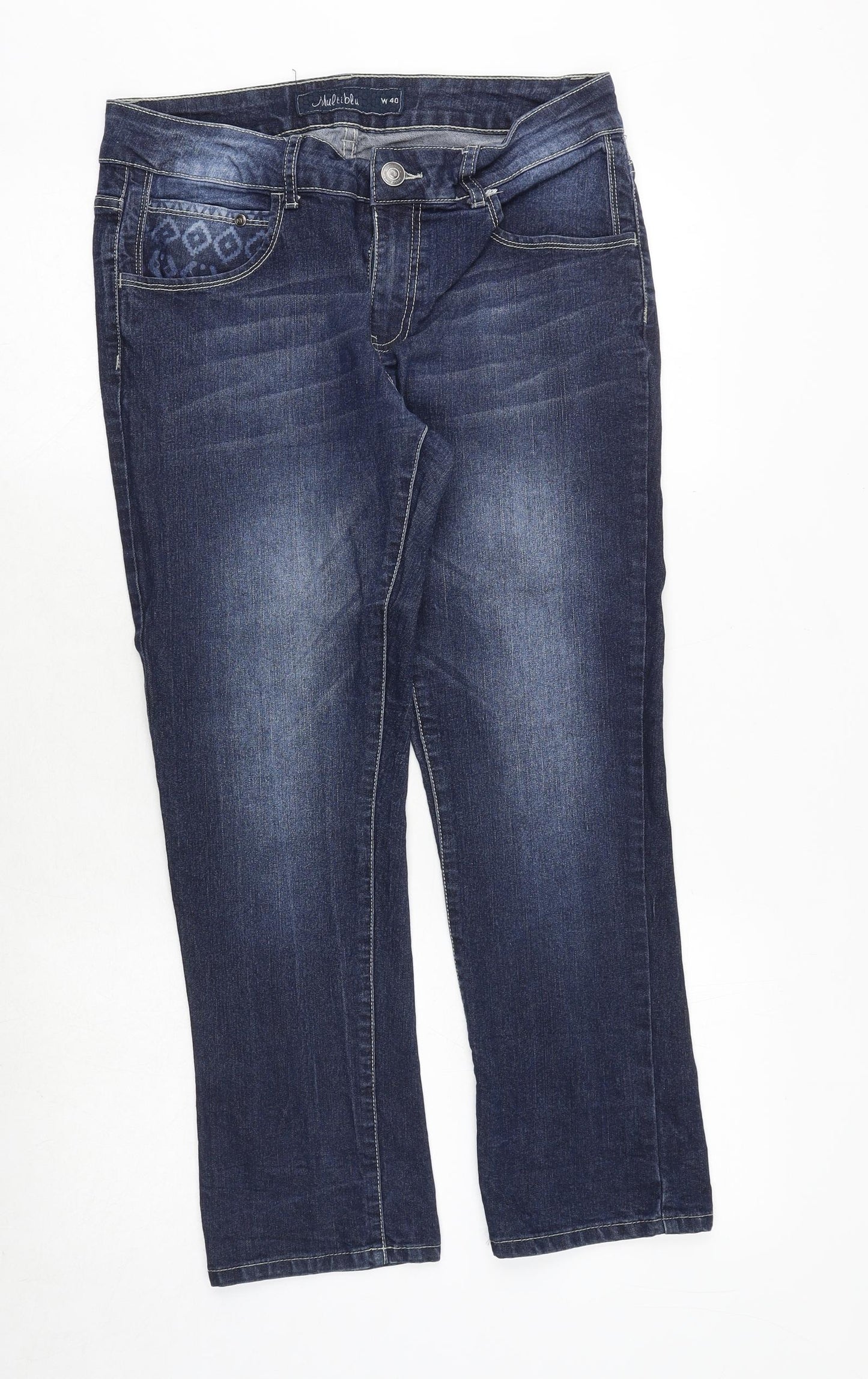 Multiblu Womens Blue Cotton Straight Jeans Size 12 Regular Zip