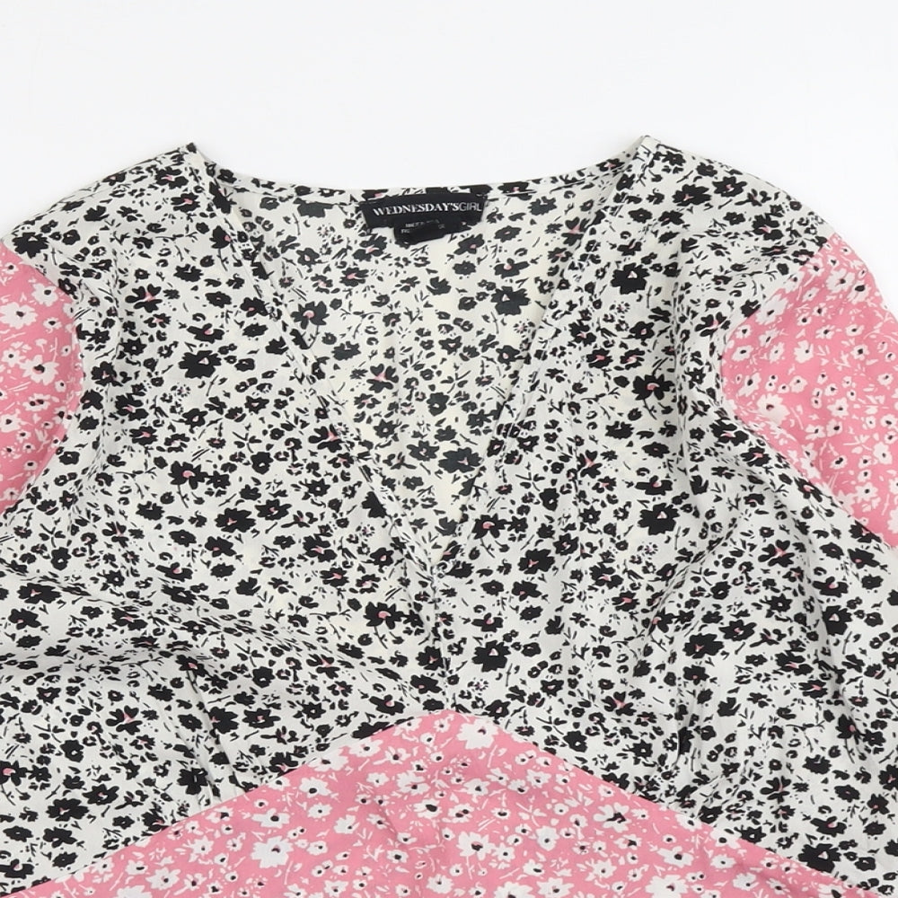 Wednesday's Girl Womens Multicoloured Geometric Polyester Basic Blouse Size M Round Neck