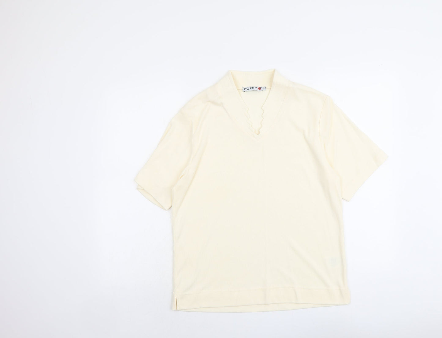 Poppy Womens Ivory Polyester Basic T-Shirt Size 18 V-Neck