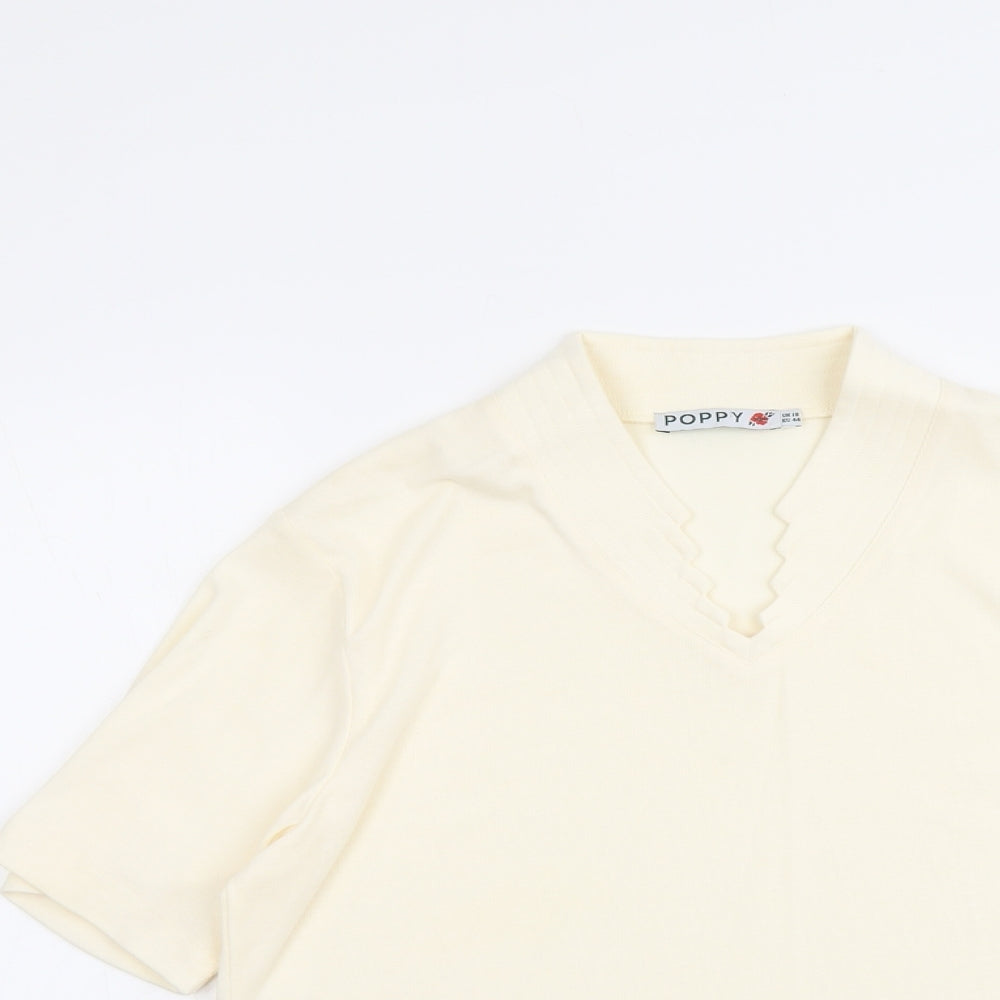 Poppy Womens Ivory Polyester Basic T-Shirt Size 18 V-Neck