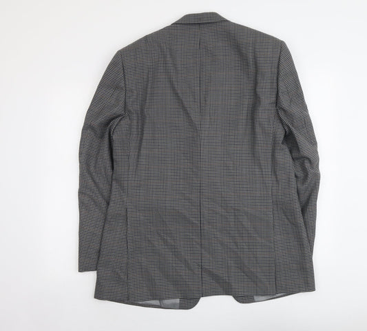 Wellington Mens Grey Houndstooth Polyester Jacket Suit Jacket Size L Regular