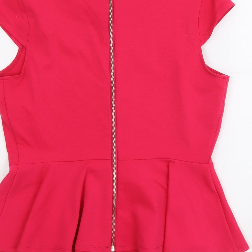 WD.NY Womens Pink Polyester Basic Blouse Size M Boat Neck - Peplum