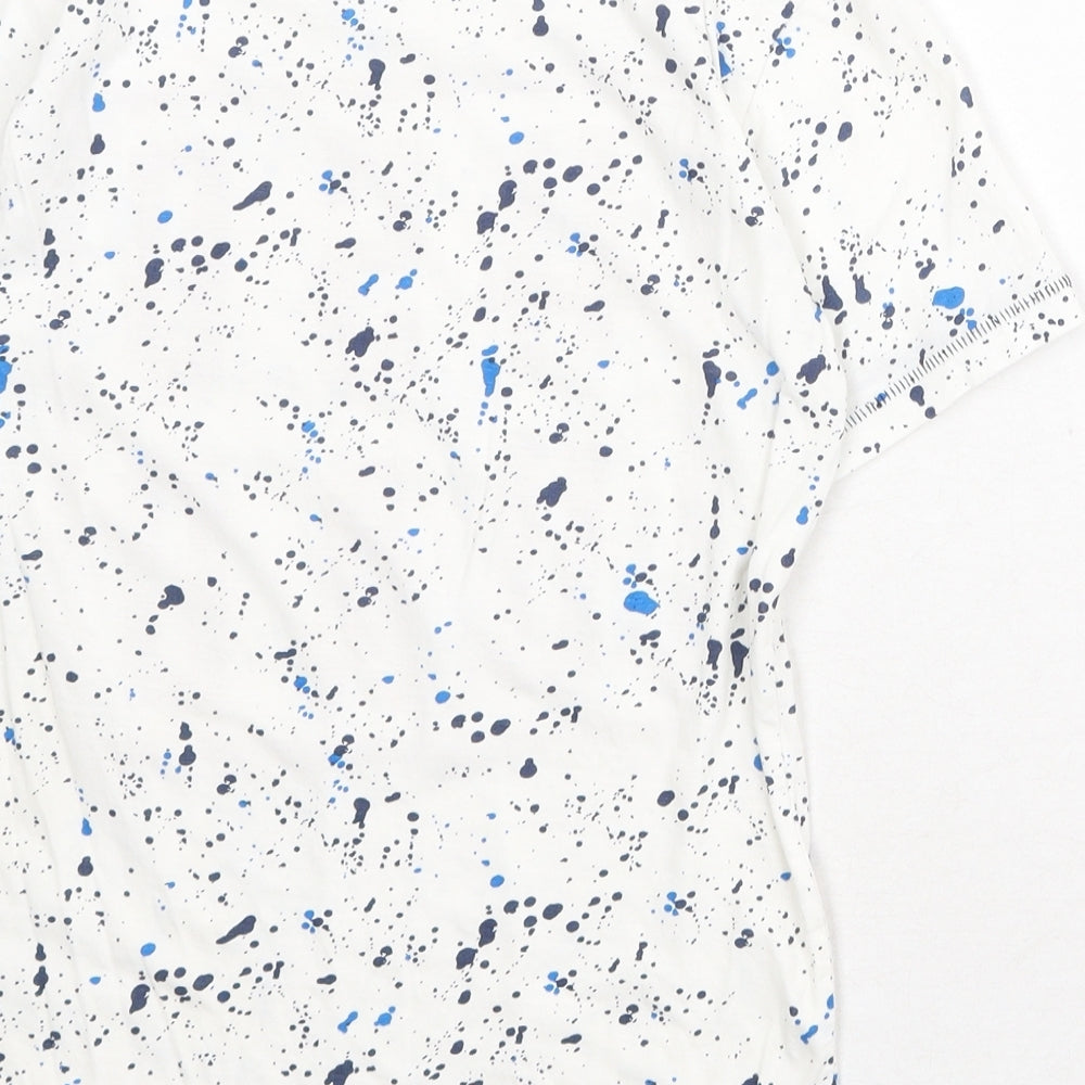 M&Co Boys White Geometric 100% Cotton Pullover T-Shirt Size 9-10 Years Crew Neck Pullover - Squad