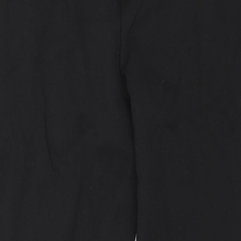 Brand and care label for ASOS women’s black polyester carrot trousers, size UK 10, regular