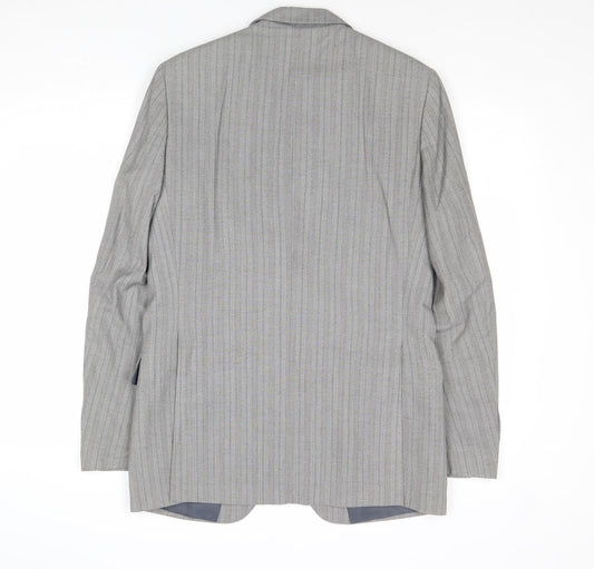 Gurtex Mens Grey Striped Polyester Jacket Suit Jacket Size 38 Regular