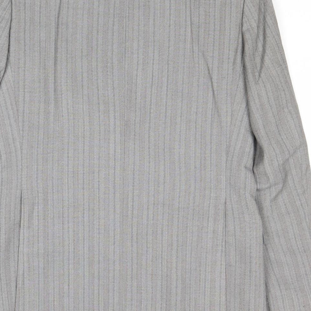 Brand and care label for Gurtex men’s grey striped polyester jacket suit jacket, size 38, regular