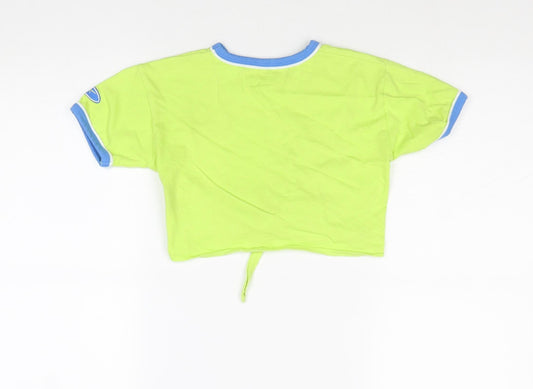 Reebok Girls Green Cotton Cropped T-Shirt Size 3-4 Years V-Neck Pullover