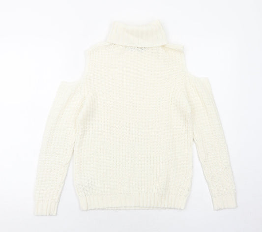 New Look Girls Ivory Round Neck Acrylic Pullover Jumper Size 9 Years Pullover - Cold Shoulder