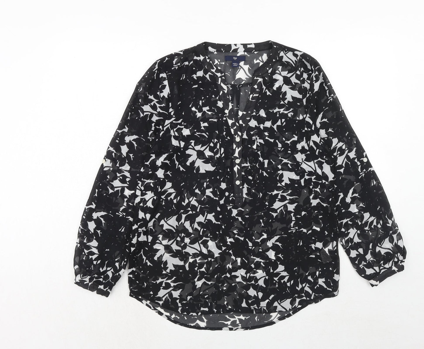 Gap Womens Black Geometric Polyester Basic Blouse Size S V-Neck