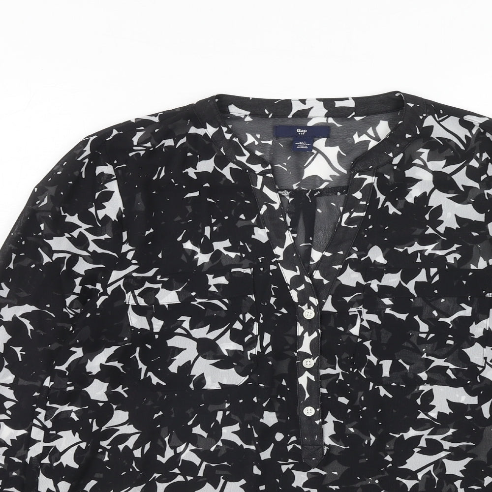 Gap Womens Black Geometric Polyester Basic Blouse Size S V-Neck
