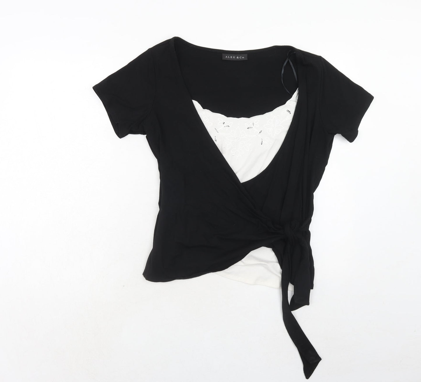 Alex & Co. Womens Black Viscose Basic Blouse Size 16 Round Neck