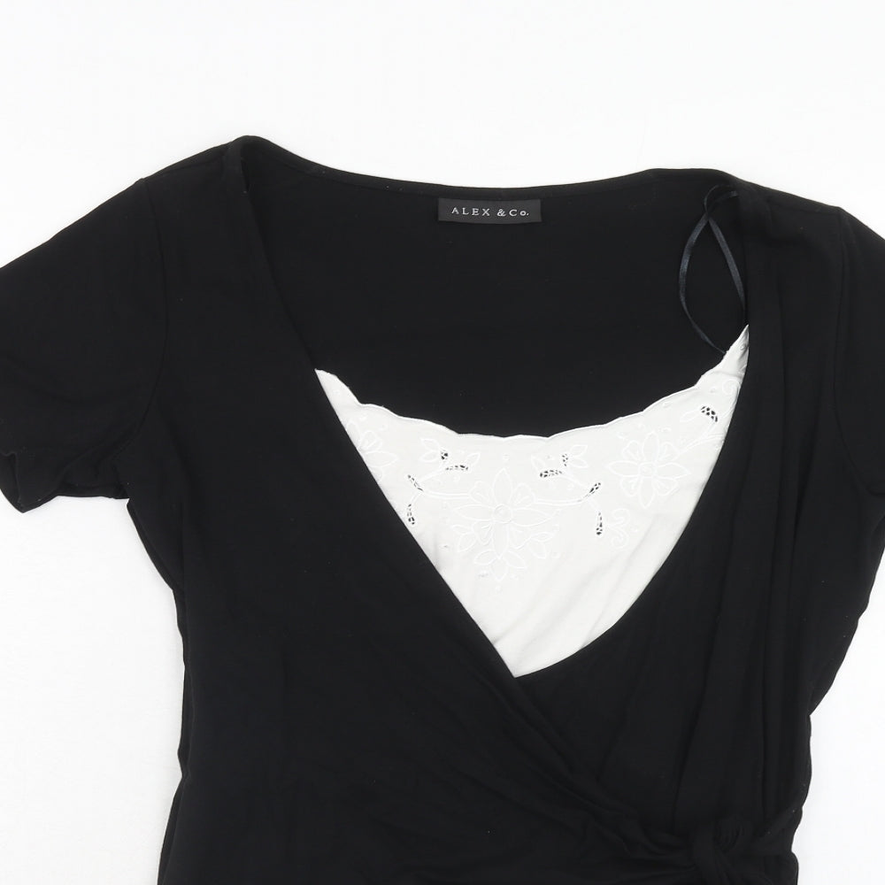 Alex & Co. Womens Black Viscose Basic Blouse Size 16 Round Neck