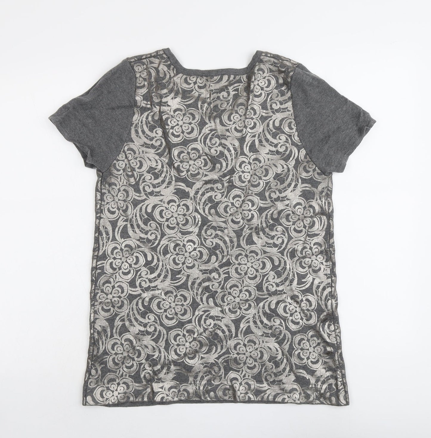 Linea Womens Grey Floral Viscose Basic T-Shirt Size M Scoop Neck