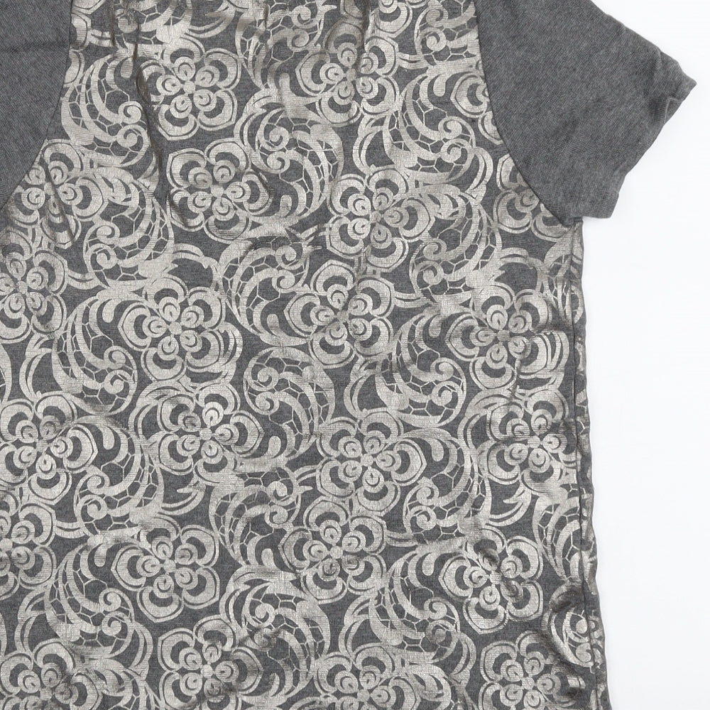 Linea Womens Grey Floral Viscose Basic T-Shirt Size M Scoop Neck