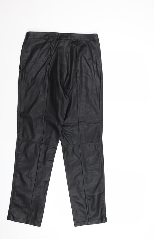 H&M Womens Black Polyurethane Trousers Size 8 Regular Zip