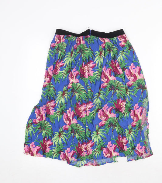 Topshop Womens Blue Floral Viscose Swing Skirt Size 10 Zip
