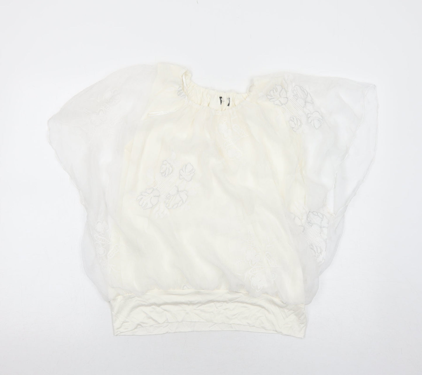 Klass Womens White Polyester Basic Blouse Size 14 Round Neck