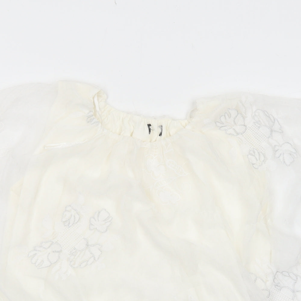 Klass Womens White Polyester Basic Blouse Size 14 Round Neck