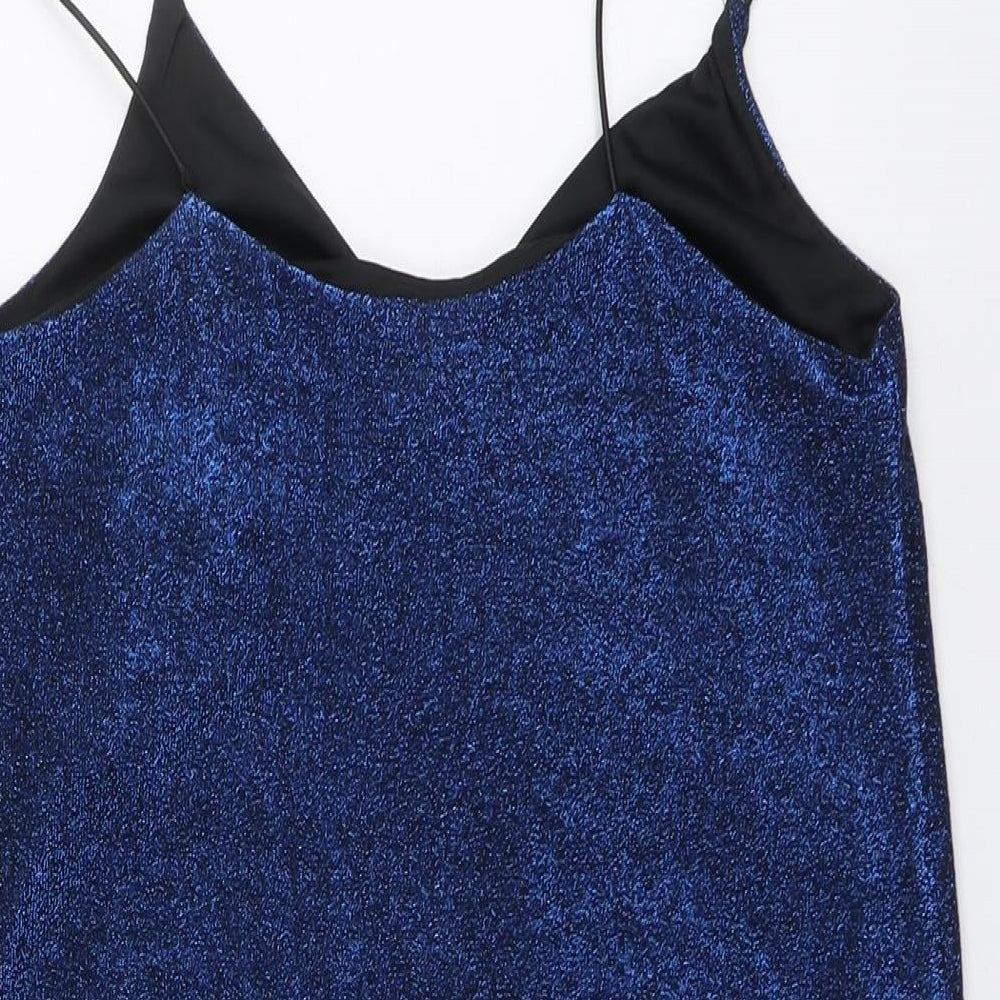 New Look Womens Blue Polyester Slip Dress Size 10 V-Neck Pullover