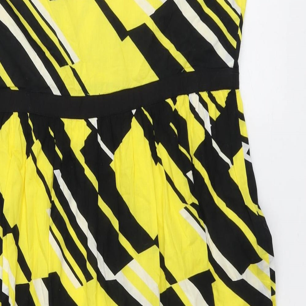 River Island Womens Yellow Geometric Cotton Tank Dress Size 12 Round Neck Zip